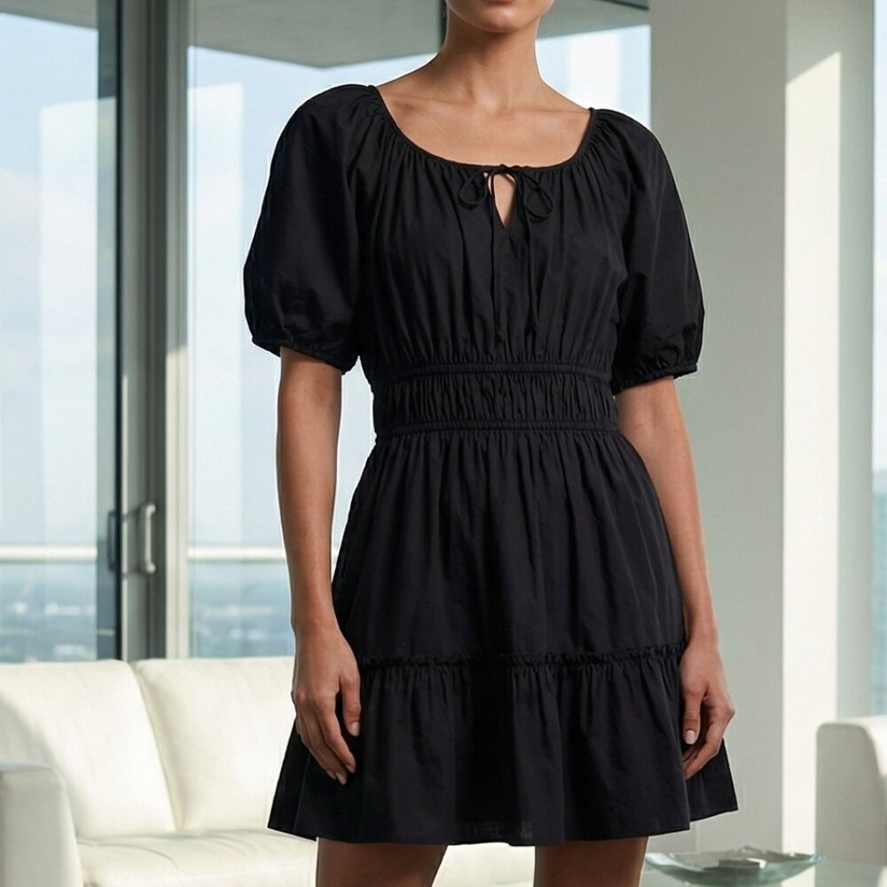 NEW! $118 J. CREW cotton blend black mini dress M peasant - Picture 9 of 10